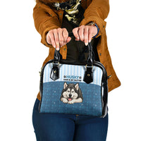 Husky Hair Is My Glitter Shoulder Handbag Funny Dog Quote Paw Print Pattern
