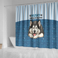 Husky Hair Is My Glitter Shower Curtain Funny Dog Quote Paw Print Pattern
