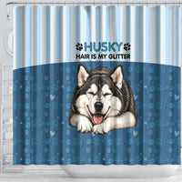 Husky Hair Is My Glitter Shower Curtain Funny Dog Quote Paw Print Pattern