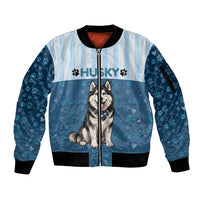 Husky Hair Is My Glitter Sleeve Zip Bomber Jacket Funny Dog Quote Paw Print Pattern