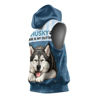 Husky Hair Is My Glitter Sleeveless Hoodie Funny Dog Quote Paw Print Pattern