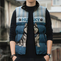 Husky Hair Is My Glitter Sleeveless Puffer Jacket Funny Dog Quote Paw Print Pattern