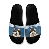 Husky Hair Is My Glitter Slide Sandals Funny Dog Quote Paw Print Pattern