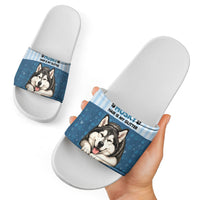 Husky Hair Is My Glitter Slide Sandals Funny Dog Quote Paw Print Pattern