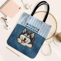 Husky Hair Is My Glitter Tote Bag Funny Dog Quote Paw Print Pattern