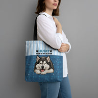 Husky Hair Is My Glitter Tote Bag Funny Dog Quote Paw Print Pattern