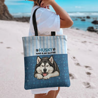 Husky Hair Is My Glitter Tote Bag Funny Dog Quote Paw Print Pattern