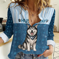 Husky Hair Is My Glitter Women Casual Shirt Funny Dog Quote Paw Print Pattern