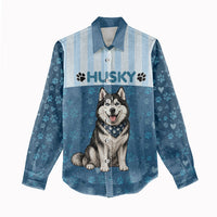 Husky Hair Is My Glitter Women Casual Shirt Funny Dog Quote Paw Print Pattern