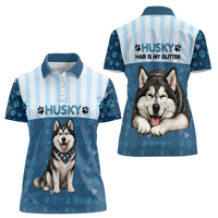 Husky Hair Is My Glitter Women Polo Shirt Funny Dog Quote Paw Print Pattern