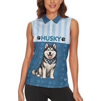 Husky Hair Is My Glitter Women Sleeveless Polo Shirt Funny Dog Quote Paw Print Pattern