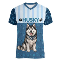 Husky Hair Is My Glitter Women V-Neck T-Shirt Funny Dog Quote Paw Print Pattern