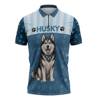 Husky Hair Is My Glitter Zipper Polo Shirt Funny Dog Quote Paw Print Pattern