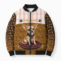 Chihuahua Five Pounds Of Strong Opinions Bomber Puffer Jacket Funny Dog Quote Paw Print Pattern