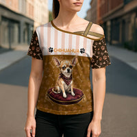Chihuahua Five Pounds Of Strong Opinions Cross Shoulder Shirt Funny Dog Quote Paw Print Pattern