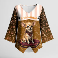 Chihuahua Five Pounds Of Strong Opinions Kimono Sleeve Blouse Funny Dog Quote Paw Print Pattern