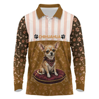 Chihuahua Five Pounds Of Strong Opinions Long Sleeve Polo Shirt Funny Dog Quote Paw Print Pattern
