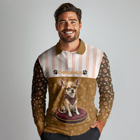 Chihuahua Five Pounds Of Strong Opinions Long Sleeve Polo Shirt Funny Dog Quote Paw Print Pattern
