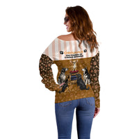Chihuahua Five Pounds Of Strong Opinions Off Shoulder Sweater Funny Dog Quote Paw Print Pattern