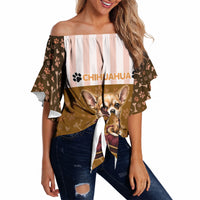 Chihuahua Five Pounds Of Strong Opinions Off Shoulder Wrap Waist Top Funny Dog Quote Paw Print Pattern