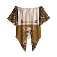 Chihuahua Five Pounds Of Strong Opinions Off Shoulder Wrap Waist Top Funny Dog Quote Paw Print Pattern