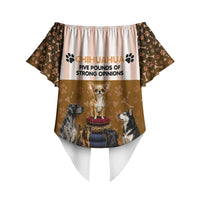 Chihuahua Five Pounds Of Strong Opinions Off Shoulder Wrap Waist Top Funny Dog Quote Paw Print Pattern