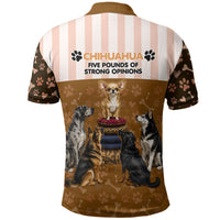 Chihuahua Five Pounds Of Strong Opinions Polo Shirt Funny Dog Quote Paw Print Pattern