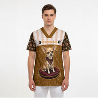 Chihuahua Five Pounds Of Strong Opinions Scrub Top Funny Dog Quote Paw Print Pattern