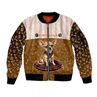 Chihuahua Five Pounds Of Strong Opinions Sleeve Zip Bomber Jacket Funny Dog Quote Paw Print Pattern