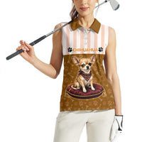 Chihuahua Five Pounds Of Strong Opinions Women Sleeveless Polo Shirt Funny Dog Quote Paw Print Pattern