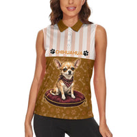 Chihuahua Five Pounds Of Strong Opinions Women Sleeveless Polo Shirt Funny Dog Quote Paw Print Pattern