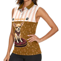 Chihuahua Five Pounds Of Strong Opinions Women Sleeveless Polo Shirt Funny Dog Quote Paw Print Pattern