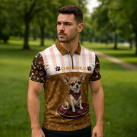 Chihuahua Five Pounds Of Strong Opinions Zipper Polo Shirt Funny Dog Quote Paw Print Pattern