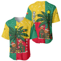 Benin Christmas Baseball Jersey with Palm Tree Dolls and Red Yellow Green Festive - Wonder Print Shop