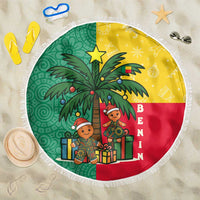 Benin Christmas Beach Blanket with Palm Tree Dolls and Red Yellow Green Festive - Wonder Print Shop