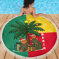 Benin Christmas Beach Blanket with Palm Tree Dolls and Red Yellow Green Festive - Wonder Print Shop