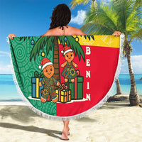 Benin Christmas Beach Blanket with Palm Tree Dolls and Red Yellow Green Festive - Wonder Print Shop