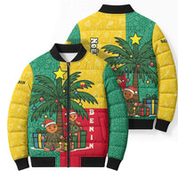 Benin Christmas Bomber Puffer Jacket with Palm Tree Dolls and Red Yellow Green Festive - Wonder Print Shop