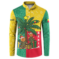 Benin Christmas Button Sweatshirt with Palm Tree Dolls and Red Yellow Green Festive - Wonder Print Shop