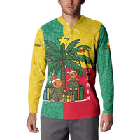 Benin Christmas Button Sweatshirt with Palm Tree Dolls and Red Yellow Green Festive - Wonder Print Shop