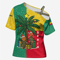 Benin Christmas Cross Shoulder Shirt with Palm Tree Dolls and Red Yellow Green Festive - Wonder Print Shop