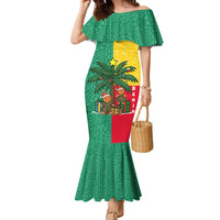 Benin Christmas Family Matching Mermaid Dress and Hawaiian Shirt with Palm Tree Dolls and Red Yellow Green Festive - Wonder Print Shop
