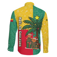 Benin Christmas Family Matching Off The Shoulder Long Sleeve Dress and Hawaiian Shirt with Palm Tree Dolls and Red Yellow Green Festive - Wonder Print Shop