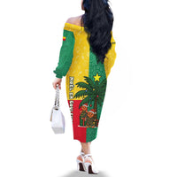 Benin Christmas Family Matching Off The Shoulder Long Sleeve Dress and Hawaiian Shirt with Palm Tree Dolls and Red Yellow Green Festive - Wonder Print Shop