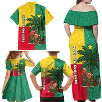Benin Christmas Family Matching Off Shoulder Maxi Dress and Hawaiian Shirt with Palm Tree Dolls and Red Yellow Green Festive - Wonder Print Shop