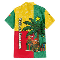 Benin Christmas Family Matching Off Shoulder Maxi Dress and Hawaiian Shirt with Palm Tree Dolls and Red Yellow Green Festive - Wonder Print Shop