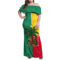 Benin Christmas Family Matching Off Shoulder Maxi Dress and Hawaiian Shirt with Palm Tree Dolls and Red Yellow Green Festive - Wonder Print Shop