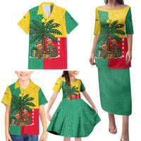 Benin Christmas Family Matching Puletasi and Hawaiian Shirt with Palm Tree Dolls and Red Yellow Green Festive - Wonder Print Shop