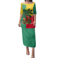 Benin Christmas Family Matching Puletasi and Hawaiian Shirt with Palm Tree Dolls and Red Yellow Green Festive - Wonder Print Shop