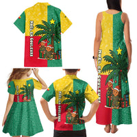 Benin Christmas Family Matching Tank Maxi Dress and Hawaiian Shirt with Palm Tree Dolls and Red Yellow Green Festive - Wonder Print Shop